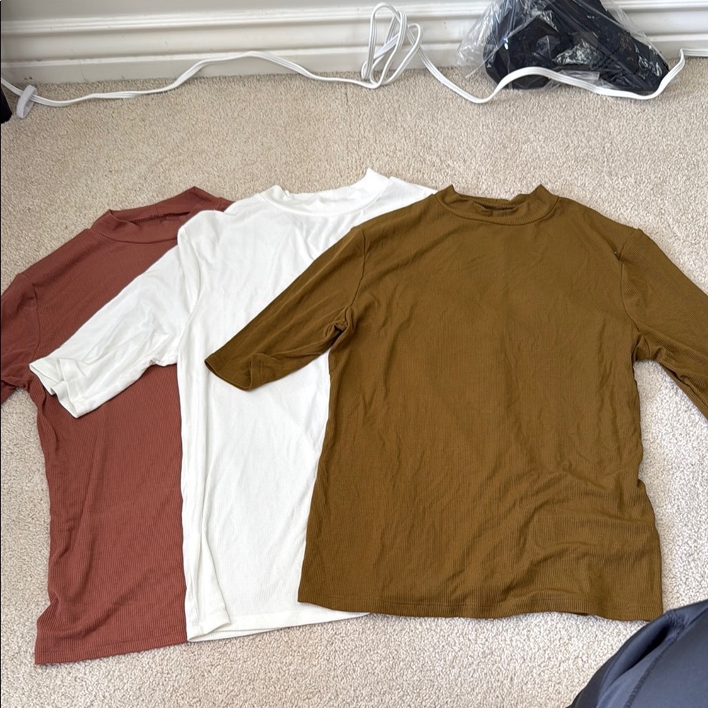 White, Green, Salmon Short Sleeve Mock Neck Tees